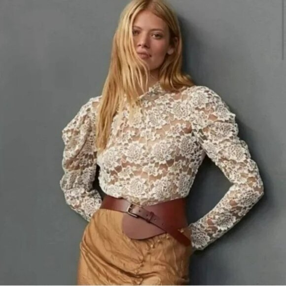 Anthropologie Tops - Anthropologie Dolan Left Coast Puff Sleeve Lace Top.  SZ L